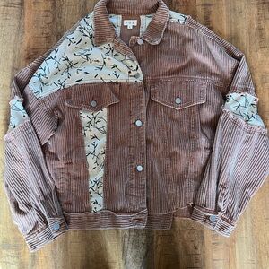 POL Women's Brown Corduroy Jacket with Floral Accents